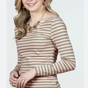 Matilda Jane Off the grid pink and green striped long sleeve tee EUC medium